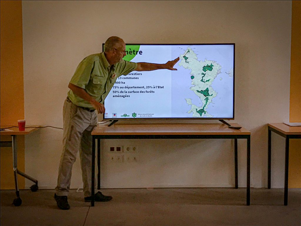 Homme faisant une présentation via un écran de télévision